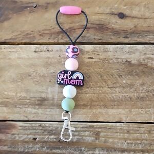 Girl Mom Beaded Keychain with Pink and Green Accents